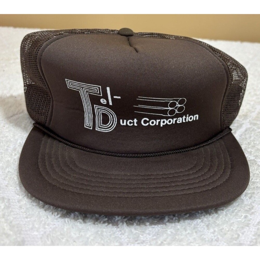 Vintage 1980s Tel-Duct Corporation Mesh Back Foam Insert Trucker Hat Snapback